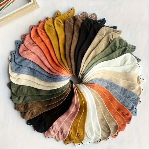 Women's Ankle Low Cut Socks 10 Pairs, Soft Embroidered Multi-Color Minimalist Breathable Daily Hosiery in Saudi Arabia