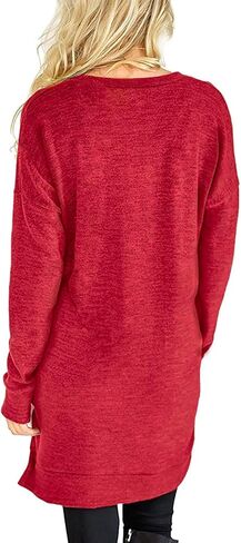 LERUCCI Womens Tunic Tops Casual Long Sleeves Solid V-Neck Tunics Sweatshirt with Pockets Red XL in Saudi Arabia