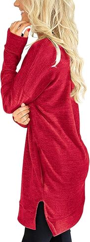 LERUCCI Womens Tunic Tops Casual Long Sleeves Solid V-Neck Tunics Sweatshirt with Pockets Red XL in Saudi Arabia