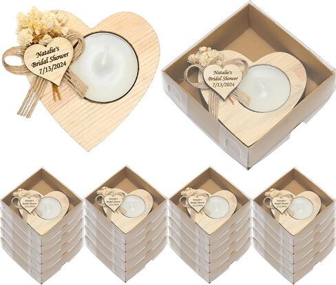 100 Pcs Personalized Heart-Shaped Natural Wood Candle Holders - Ideal for Weddings, Parties, Birthdays, Bridesmaids, Baby Showers in Saudi Arabia