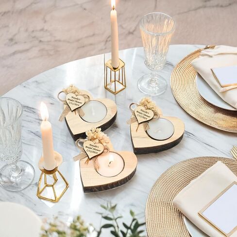 100 Pcs Personalized Heart-Shaped Natural Wood Candle Holders - Ideal for Weddings, Parties, Birthdays, Bridesmaids, Baby Showers in Saudi Arabia
