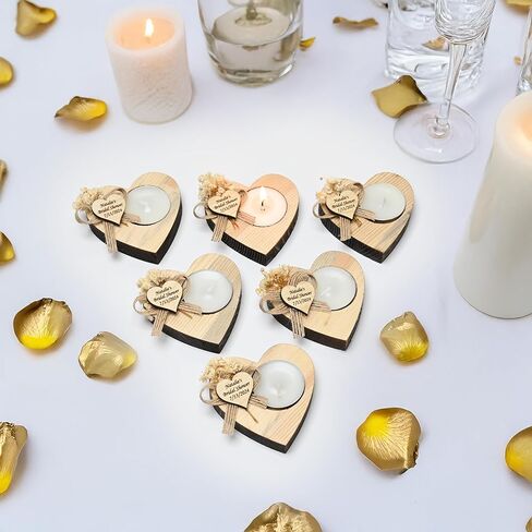 100 Pcs Personalized Heart-Shaped Natural Wood Candle Holders - Ideal for Weddings, Parties, Birthdays, Bridesmaids, Baby Showers in Saudi Arabia