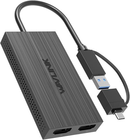 Wavlink USB 3.0/USB C إلى Dual HDMI Splitter 4K@60Hz شاشة ممتدة للشاشات المزدوجة ، محول DisplayLink متوافق مع MAC M1/M2/M3 ، Windows 10/11 ، OS Chrome (برنامج التشغيل مطلوب) in Kuwait