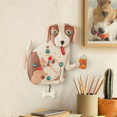 تصميمات Enesco Allen بدون عظام كلب يحمل كوب قطة ساعة حائط بندول منحوتة، 12.6 بوصة، متعددة الألوان in Kuwait