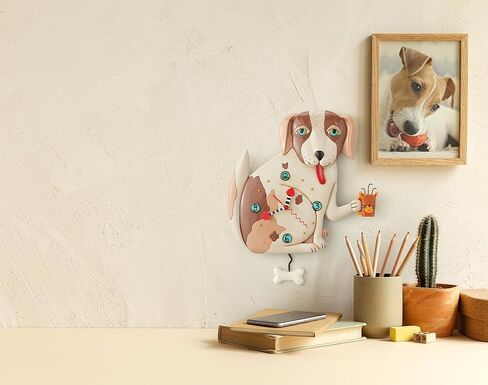 تصميمات Enesco Allen بدون عظام كلب يحمل كوب قطة ساعة حائط بندول منحوتة، 12.6 بوصة، متعددة الألوان in Kuwait
