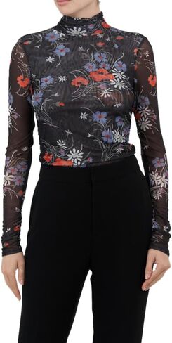 Cinq à Sept Women's Wild Poppy Shirred Mesh Turtleneck in Saudi Arabia