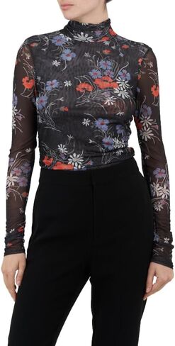 Cinq à Sept Women's Wild Poppy Shirred Mesh Turtleneck in Saudi Arabia