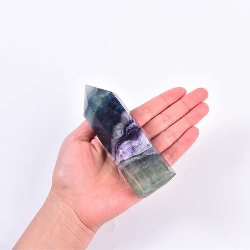 JIC Gem Large Fluorite Crystal Wand Natural Healing Crystal Point Large 6 Sides Colorful Fluorite Stone Crystal Tower Energy Gemstone Home Decor 1.1-1.7 Lbs in Saudi Arabia