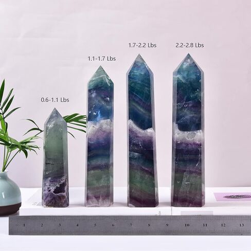 JIC Gem Large Fluorite Crystal Wand Natural Healing Crystal Point Large 6 Sides Colorful Fluorite Stone Crystal Tower Energy Gemstone Home Decor 1.1-1.7 Lbs in Saudi Arabia