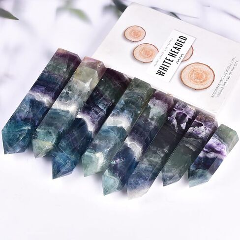 JIC Gem Large Fluorite Crystal Wand Natural Healing Crystal Point Large 6 Sides Colorful Fluorite Stone Crystal Tower Energy Gemstone Home Decor 1.1-1.7 Lbs in Saudi Arabia
