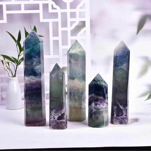 JIC Gem Large Fluorite Crystal Wand Natural Healing Crystal Point Large 6 Sides Colorful Fluorite Stone Crystal Tower Energy Gemstone Home Decor 1.1-1.7 Lbs in Saudi Arabia