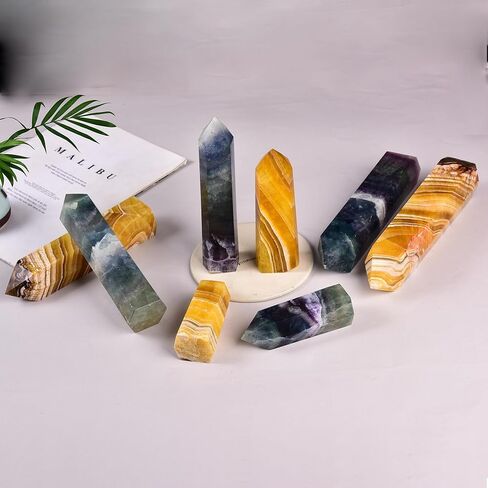 JIC Gem Large Fluorite Crystal Wand Natural Healing Crystal Point Large 6 Sides Colorful Fluorite Stone Crystal Tower Energy Gemstone Home Decor 1.1-1.7 Lbs in Saudi Arabia