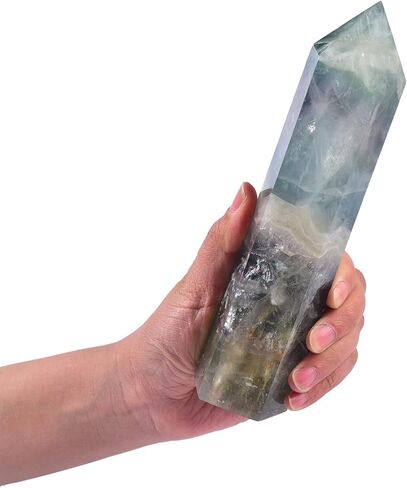 JIC Gem Large Fluorite Crystal Wand Natural Healing Crystal Point Large 6 Sides Colorful Fluorite Stone Crystal Tower Energy Gemstone Home Decor 1.1-1.7 Lbs in Saudi Arabia