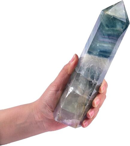 JIC Gem Large Fluorite Crystal Wand Natural Healing Crystal Point Large 6 Sides Colorful Fluorite Stone Crystal Tower Energy Gemstone Home Decor 1.1-1.7 Lbs in Saudi Arabia