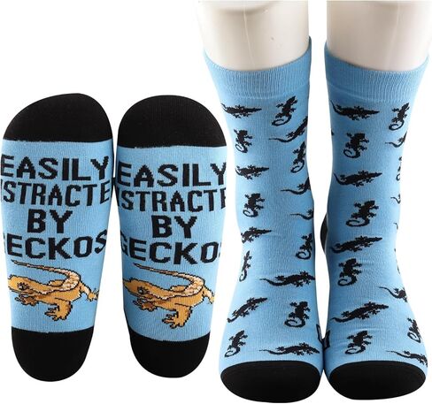 MBMSO 2 Pairs Gecko Socks for Reptile Lover Gifts Easily Distracted by Geckos Gifts for Gecko Owner Funny Reptile Dress Socks in Saudi Arabia