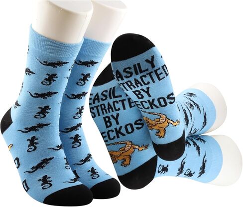 MBMSO 2 Pairs Gecko Socks for Reptile Lover Gifts Easily Distracted by Geckos Gifts for Gecko Owner Funny Reptile Dress Socks in Saudi Arabia