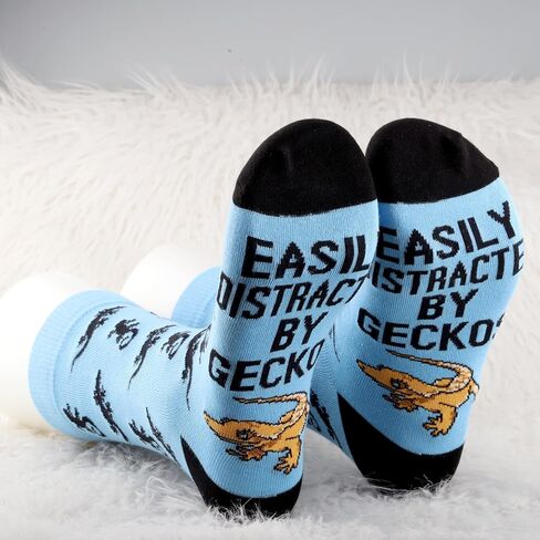 MBMSO 2 Pairs Gecko Socks for Reptile Lover Gifts Easily Distracted by Geckos Gifts for Gecko Owner Funny Reptile Dress Socks in Saudi Arabia