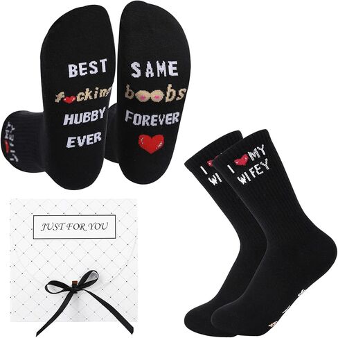 VVINFUGU Husband Gifts, Hubby Socks for Anniversary Birthday, Valentine's Day Wedding Christmas Gifts, Soft Cotton Black Men Socks with Gift Box in Saudi Arabia