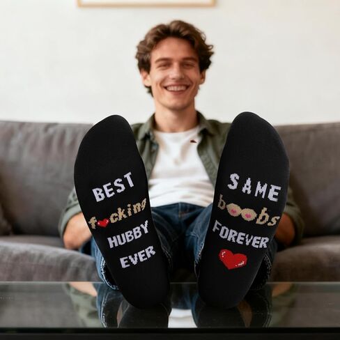VVINFUGU Husband Gifts, Hubby Socks for Anniversary Birthday, Valentine's Day Wedding Christmas Gifts, Soft Cotton Black Men Socks with Gift Box in Saudi Arabia