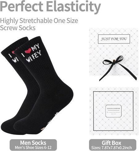 VVINFUGU Husband Gifts, Hubby Socks for Anniversary Birthday, Valentine's Day Wedding Christmas Gifts, Soft Cotton Black Men Socks with Gift Box in Saudi Arabia