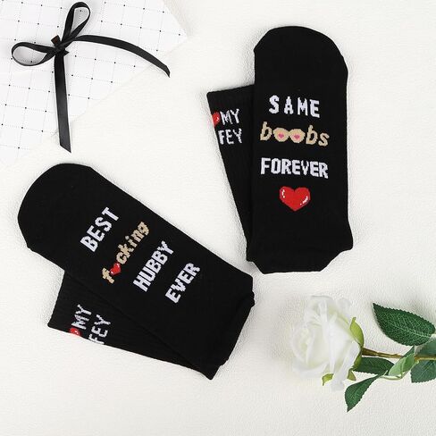 VVINFUGU Husband Gifts, Hubby Socks for Anniversary Birthday, Valentine's Day Wedding Christmas Gifts, Soft Cotton Black Men Socks with Gift Box in Saudi Arabia