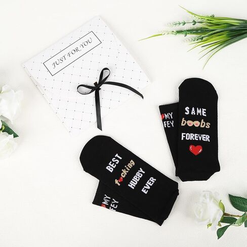 VVINFUGU Husband Gifts, Hubby Socks for Anniversary Birthday, Valentine's Day Wedding Christmas Gifts, Soft Cotton Black Men Socks with Gift Box in Saudi Arabia