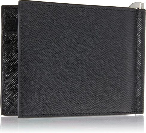 محفظة Armani Exchange A|X للرجال بشعار لوحة سافيانو من الجلد مع مشبك نقود، محفظة ثنائية الطي، سوداء، مقاس صغير أمريكي in Saudi Arabia