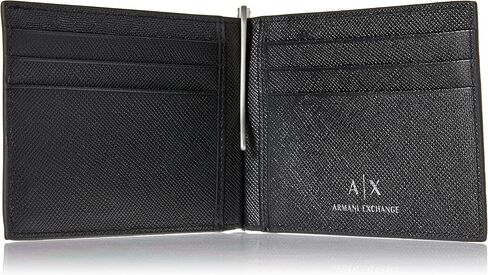 محفظة Armani Exchange A|X للرجال بشعار لوحة سافيانو من الجلد مع مشبك نقود، محفظة ثنائية الطي، سوداء، مقاس صغير أمريكي in Saudi Arabia