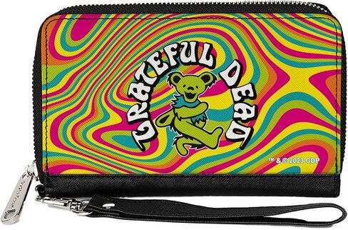 Buckle-Down Grateful Dead Wallet, Zip Around, Grateful Dead Dancing Bear Icon Swirl Multi Color White Black, Vegan Leather in Saudi Arabia