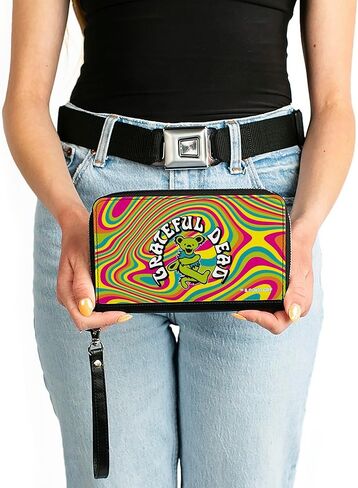 Buckle-Down Grateful Dead Wallet, Zip Around, Grateful Dead Dancing Bear Icon Swirl Multi Color White Black, Vegan Leather in Saudi Arabia