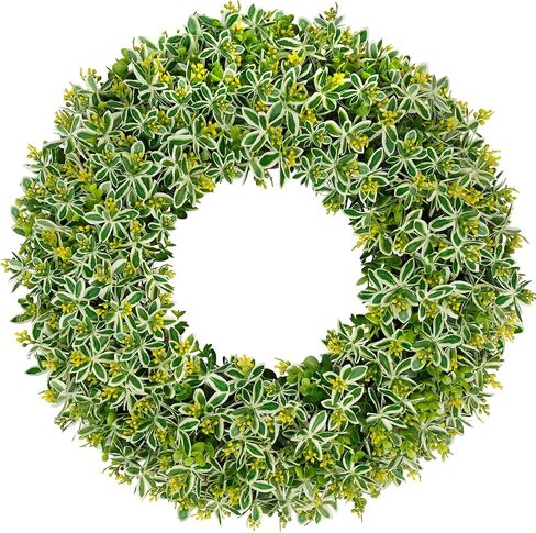 Eucalyptus Wreaths for Front Door 20inch, Spring Summer Greenery Wreath with Two-Tone Leaves & Yellow Flower Buds, Artificial Wreath Decoration for Farmhouse, Wedding, Home, Wall, Indoor & Outdoor in Saudi Arabia