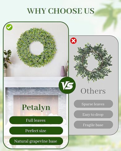 Eucalyptus Wreaths for Front Door 20inch, Spring Summer Greenery Wreath with Two-Tone Leaves & Yellow Flower Buds, Artificial Wreath Decoration for Farmhouse, Wedding, Home, Wall, Indoor & Outdoor in Saudi Arabia