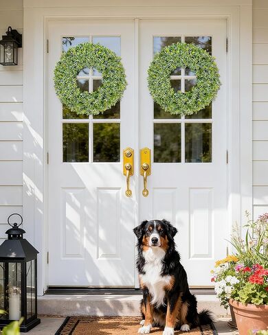 Eucalyptus Wreaths for Front Door 20inch, Spring Summer Greenery Wreath with Two-Tone Leaves & Yellow Flower Buds, Artificial Wreath Decoration for Farmhouse, Wedding, Home, Wall, Indoor & Outdoor in Saudi Arabia