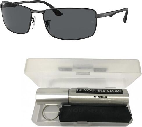 حزمة النظارات الشمسية Ray-Ban RB3498: RB 3498 006/81 أسود غير لامع ورمادي 61 ملم ومجموعة تنظيف النظارات in Kuwait