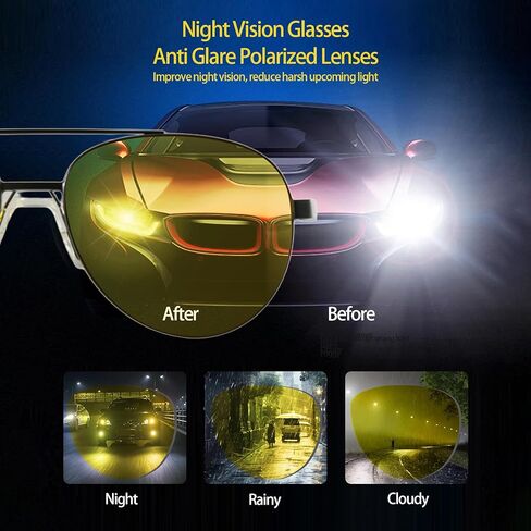 نظارات القيادة الليلية Jefoo Aviator للرجال والنساء، نظارات رؤية ليلية مضادة للوهج مع عدسات صفراء مستقطبة in Kuwait
