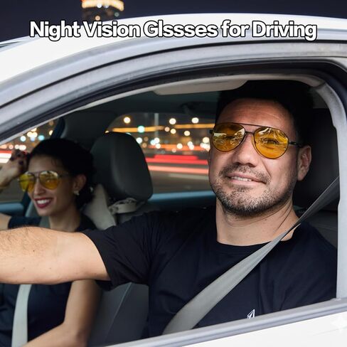 نظارات القيادة الليلية Jefoo Aviator للرجال والنساء، نظارات رؤية ليلية مضادة للوهج مع عدسات صفراء مستقطبة in Kuwait