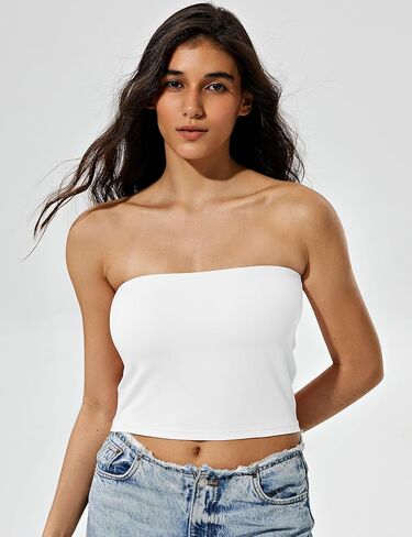 ZeroBound Tube Tops for Women with Built-in Shelf Bra Basic Backless Strapless Top, Bandeau Going Out Crop Tops in Saudi Arabia