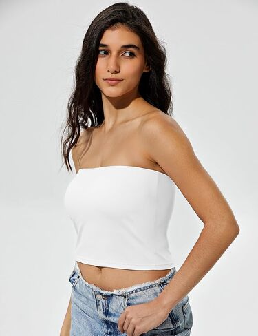 ZeroBound Tube Tops for Women with Built-in Shelf Bra Basic Backless Strapless Top, Bandeau Going Out Crop Tops in Saudi Arabia
