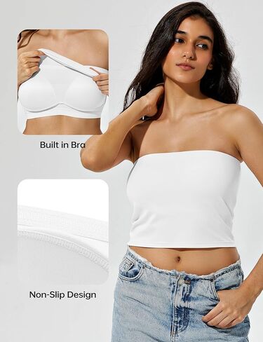 ZeroBound Tube Tops for Women with Built-in Shelf Bra Basic Backless Strapless Top, Bandeau Going Out Crop Tops in Saudi Arabia