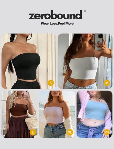 ZeroBound Tube Tops for Women with Built-in Shelf Bra Basic Backless Strapless Top, Bandeau Going Out Crop Tops in Saudi Arabia