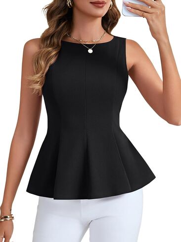 KIFOVEN Women's Peplum Crew Neck Sleeveless Ruffle Hem Zipper Elegant Babydoll Cami Tank Top in Kuwait