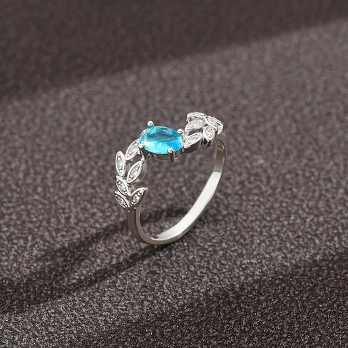 Yueyoer Halo Eternity Band Ring for Women 925 Sterling Silver Aquamarine Crystal Birthstone Stackable Rings 14k Plated Blue Cubic Zirconia Leaf Engagement Ring to Daughter Mother Wedding Jewelry Gift in Saudi Arabia