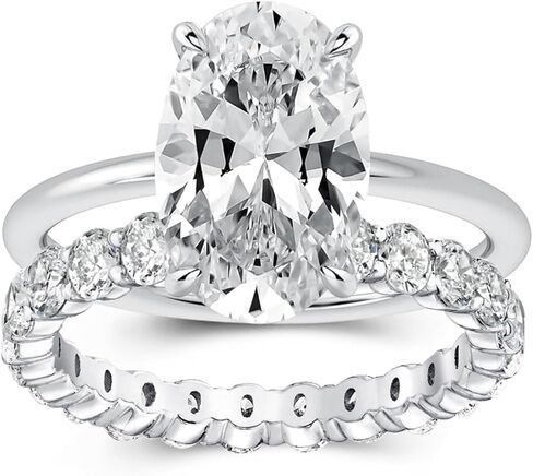 3.5ct Elongated Oval Cut Wedding Ring Set,Solitaire Engagement Ring with Oval Eternity Band,925 Sterling Silver Bridal Ring Set in Saudi Arabia