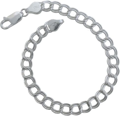 Milano Chains .925 Sterling Silver Italian Double Link Charm Bracelet 8" -5 mm Strong And Sturdy Links with Lobster Claw in Saudi Arabia