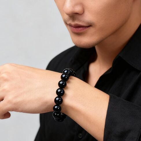 Shungite Black Onyx Bracelet for Women and Men Natural Black Stone Jewelry Bracelet trendy fashion jewelry Boho Fashion in Saudi Arabia