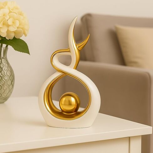 White & Gold Abstract Ceramic Ornament – Modern Decorative Sculpture for Living Room, Shelf & Coffee Table Décor – Minimalist Home Accent, Table Centerpiece Gift for Home Lovers in Saudi Arabia