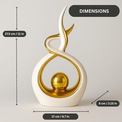 White & Gold Abstract Ceramic Ornament – Modern Decorative Sculpture for Living Room, Shelf & Coffee Table Décor – Minimalist Home Accent, Table Centerpiece Gift for Home Lovers in Saudi Arabia