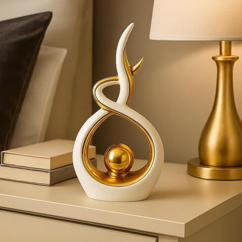 White & Gold Abstract Ceramic Ornament – Modern Decorative Sculpture for Living Room, Shelf & Coffee Table Décor – Minimalist Home Accent, Table Centerpiece Gift for Home Lovers in Saudi Arabia