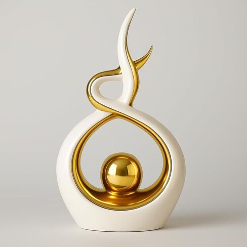 White & Gold Abstract Ceramic Ornament – Modern Decorative Sculpture for Living Room, Shelf & Coffee Table Décor – Minimalist Home Accent, Table Centerpiece Gift for Home Lovers in Saudi Arabia