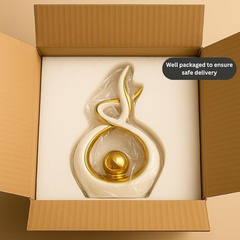 White & Gold Abstract Ceramic Ornament – Modern Decorative Sculpture for Living Room, Shelf & Coffee Table Décor – Minimalist Home Accent, Table Centerpiece Gift for Home Lovers in Saudi Arabia